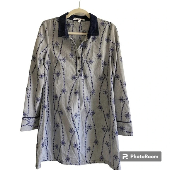 BCBGeneration Floral Striped Long  Sleeve Coastal Shift Dress Blue Size M - Picture 3 of 14
